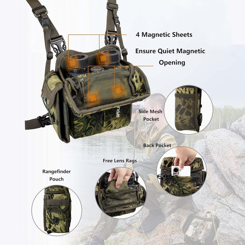 WOLFHUNT Binoculars Harness, Bino Chest Pack with Rangefinder Pouch, Binoculars Bags Magnetic Opening Bino Case Triple-Use Mode, Hunting Chest Pack with Tether Straps, Molle System & Lens Cleaning Cloth - Image 3